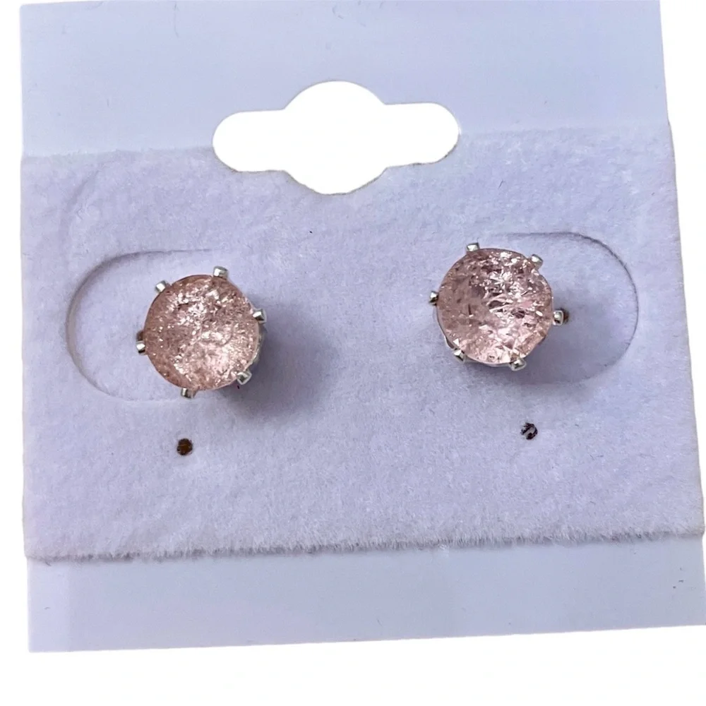 Light Rose Ice Pink Stud Earrings Made with Swarovski Crystals Silver Overlay